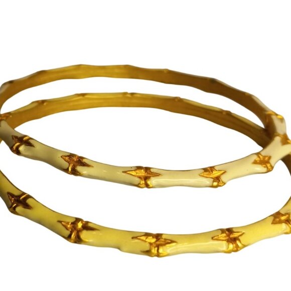KJL Kenneth J Lane "Bamboo" Bracelets 2x White Enamel w Gold Leaf + Wash - Picture 15 of 15